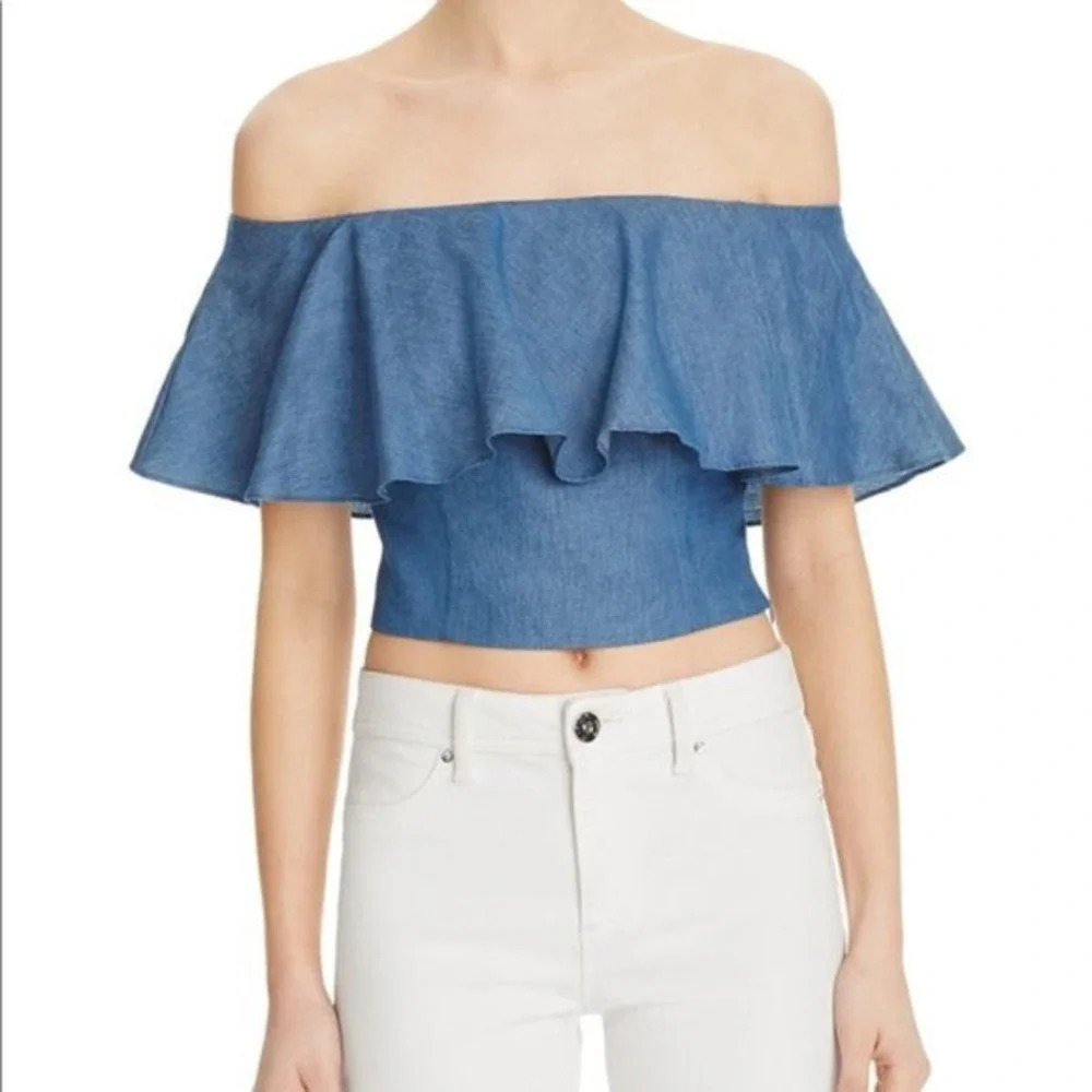 MUSTARD SEED Chambray‎ Off The Shoulder Crop Top